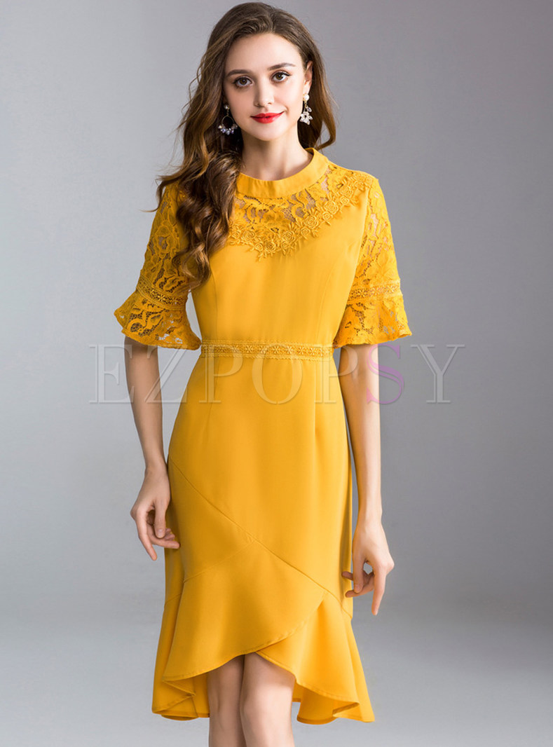 Yellow Chic Asymmetric Mermaid Dress