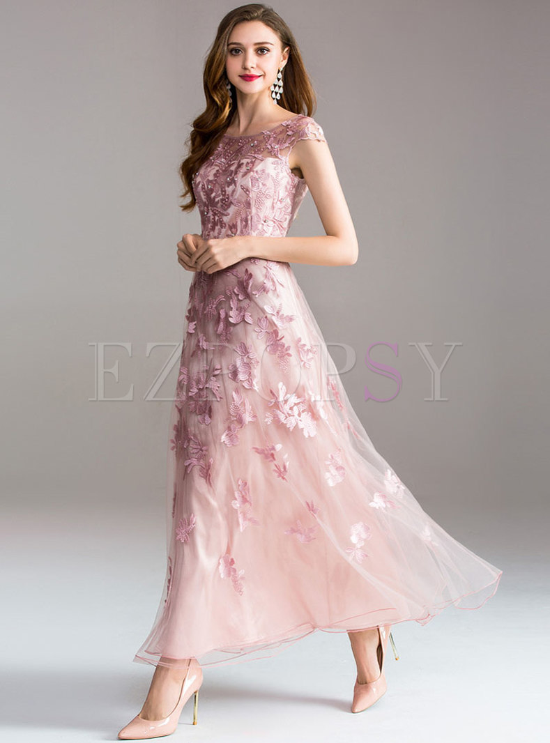 Dresses | Maxi Dresses | Elegant Gauze Embroidery Big Hem Prom Dress