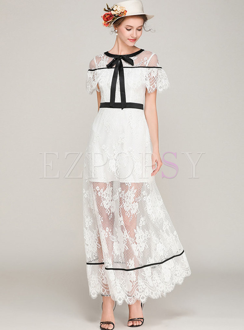 White See Through Lace Splicing Maxi Dress