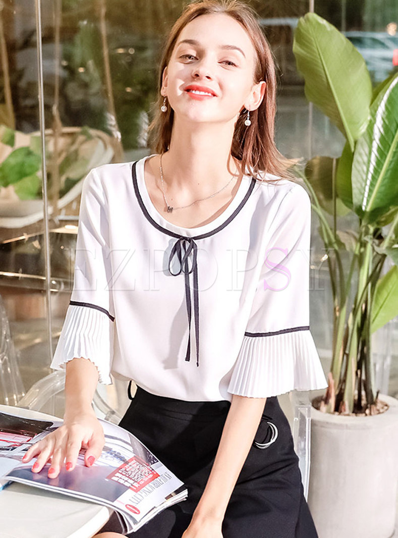 White Brief Flare Sleeve Blouse