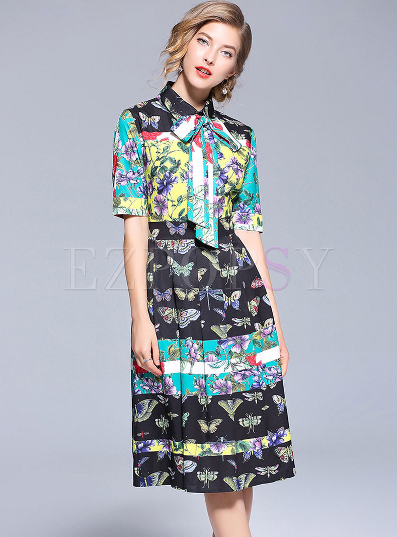 Dresses | Skater Dresses | Floral Print Belted Pleated Dress