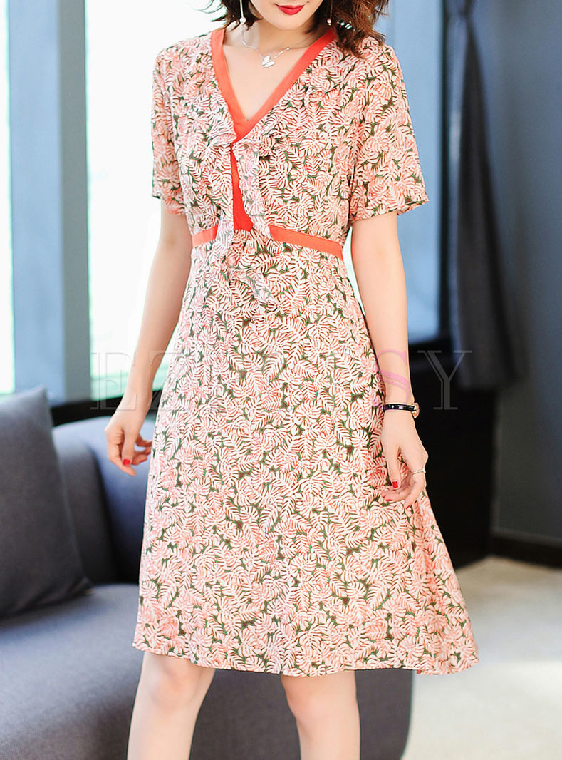Dresses | Skater Dresses | Street Silk Floral Print Waist Sakter Dress