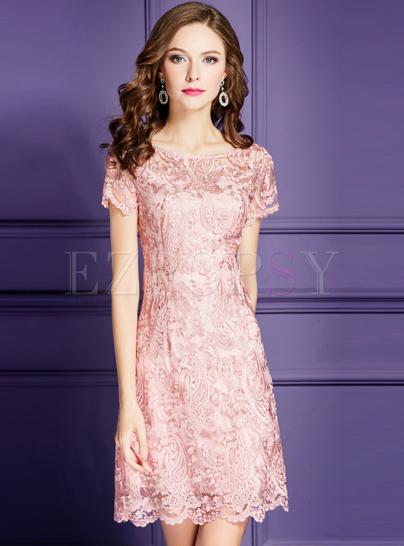 Pink Hollow Out A Line Dress
