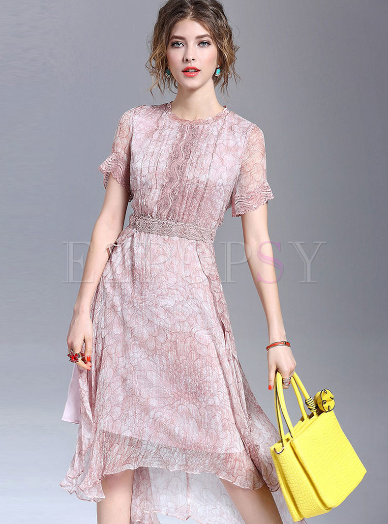 Dresses | Skater Dresses | Pink Trendy Silk Asymmetric Waist Skater Dress