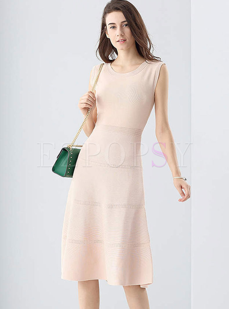 Pink Brief Sleeveless Knitted Dress