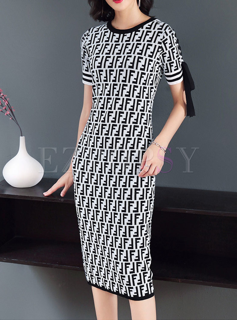 Elegant Print Knitting Bodycon Dress