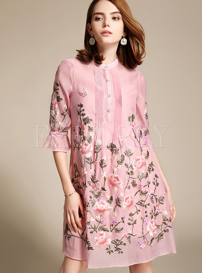 Chic Embroidered Perspective Loose Shift Dress