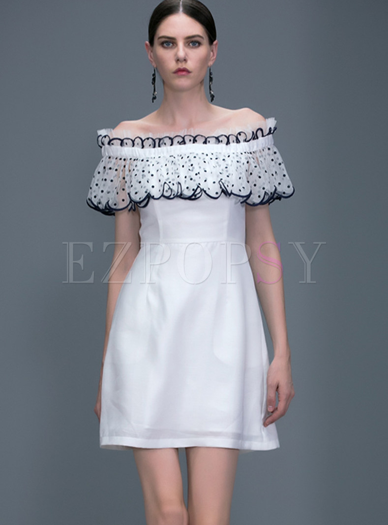 White Elegant Flouncing Slash Neck High Waist Formal Dress