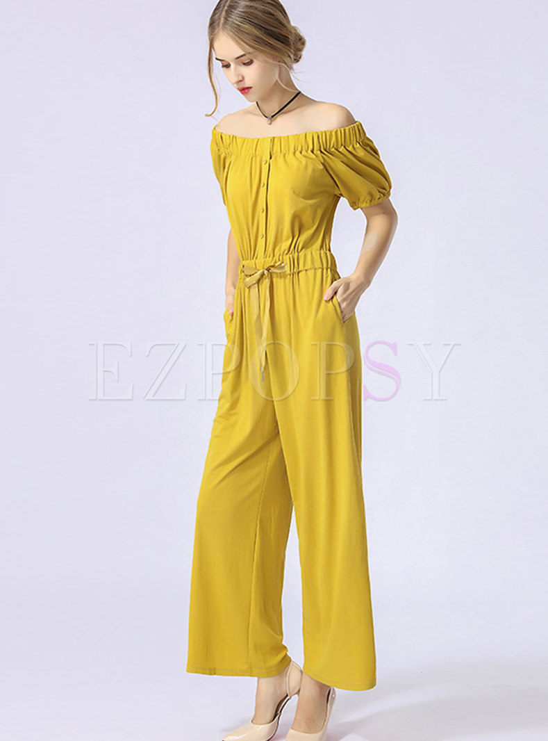 yellow off shoulder jumpsuit