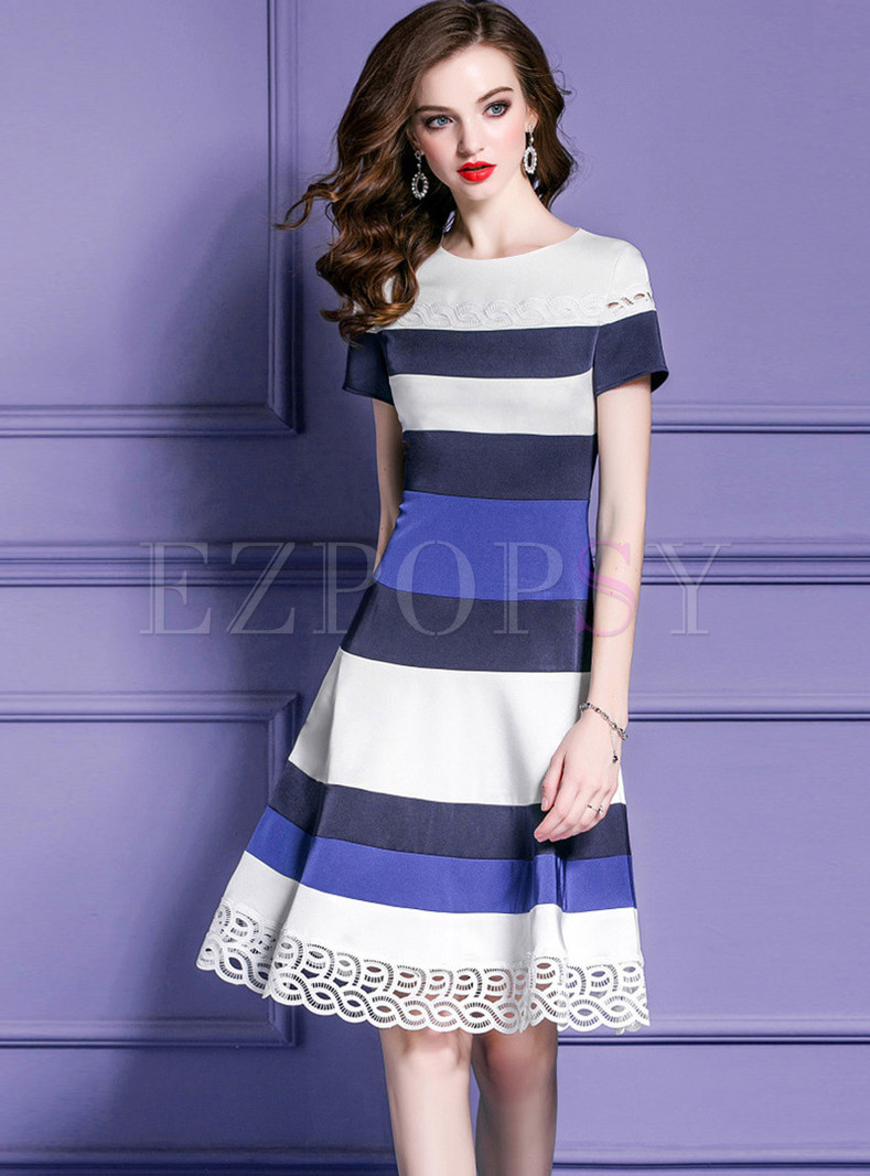 Fashionable Striped High Waist Slim Dress