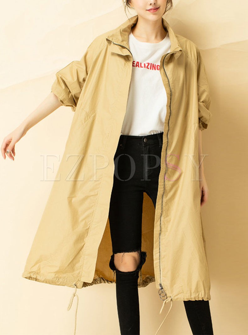 Pure Color Bowknot Trench Coat
