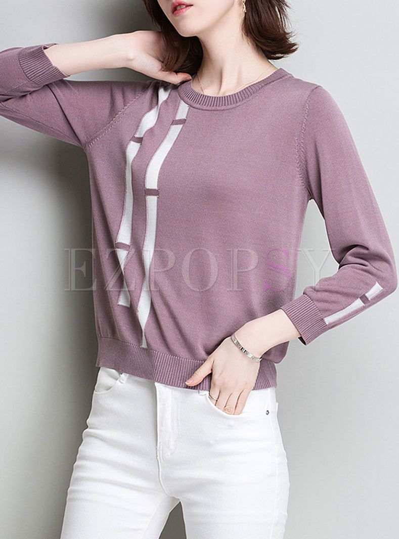 Chic Hit Color Long Sleeve Pullover Sweater