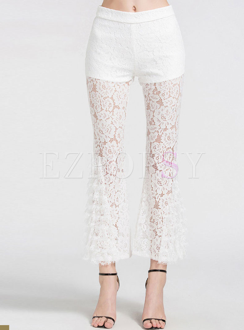 High Waisted Lace Patchwork Flare Pants