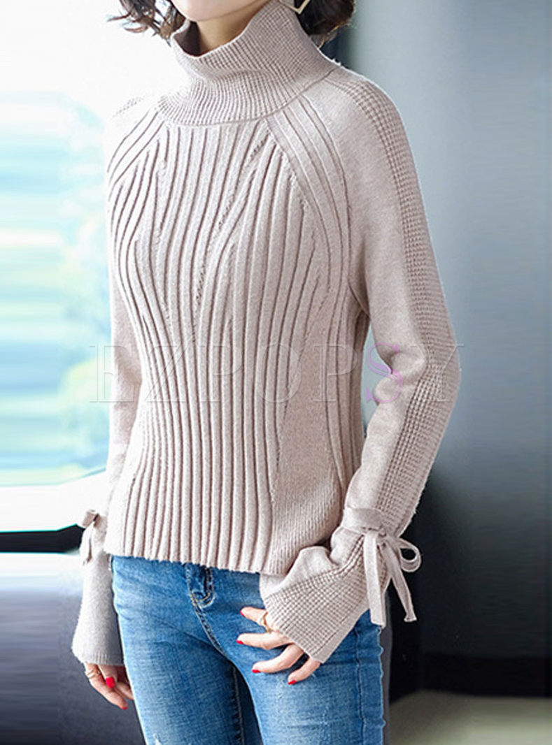 Turtle Neck Flare Sleeve Knitted Sweater