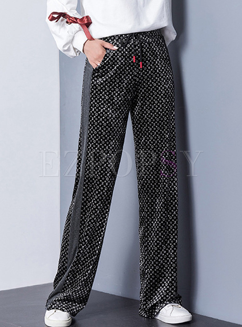 Fashionable Tied Elastic Waist Print Long Pants 