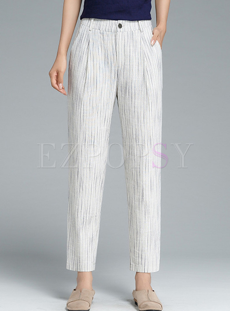 Vintage Casual Cotton And Linen Ninth Pants