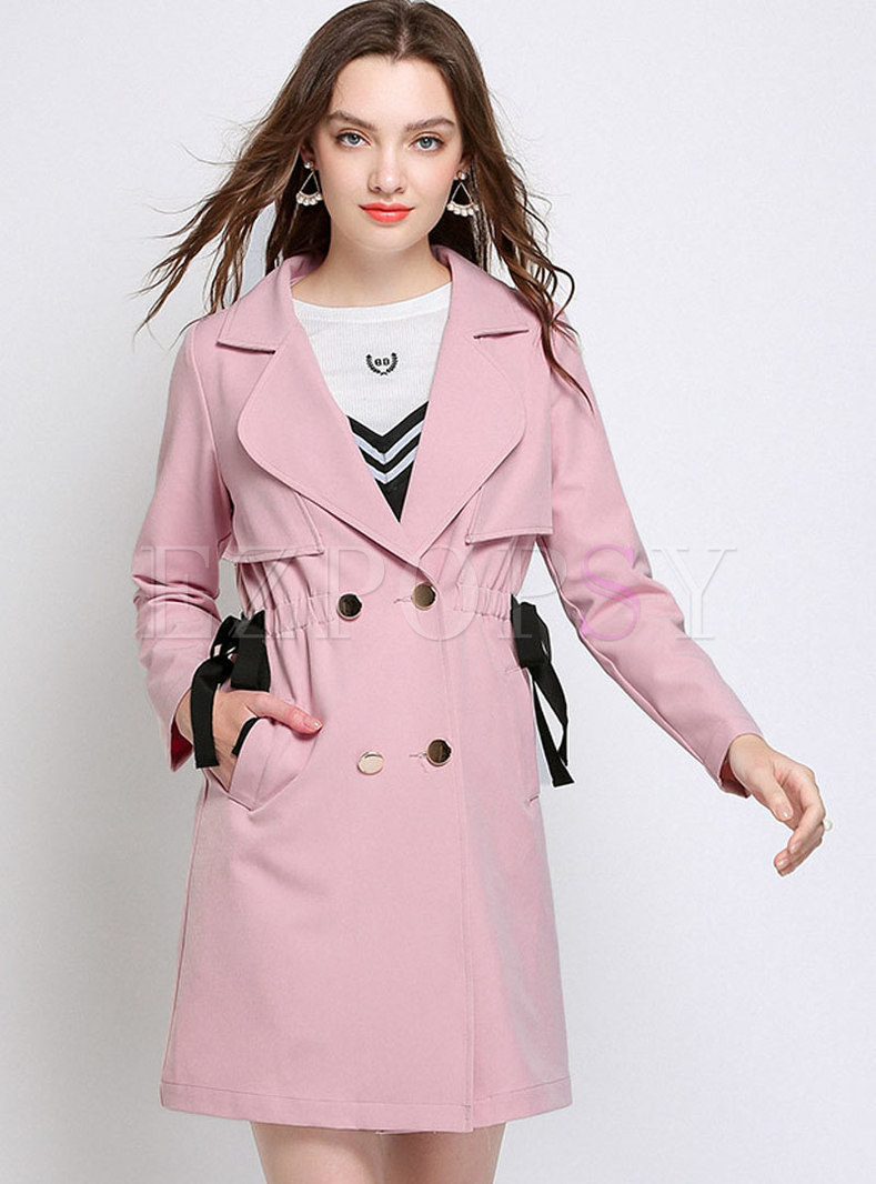 Pink Double-breasted All-match Long Coat