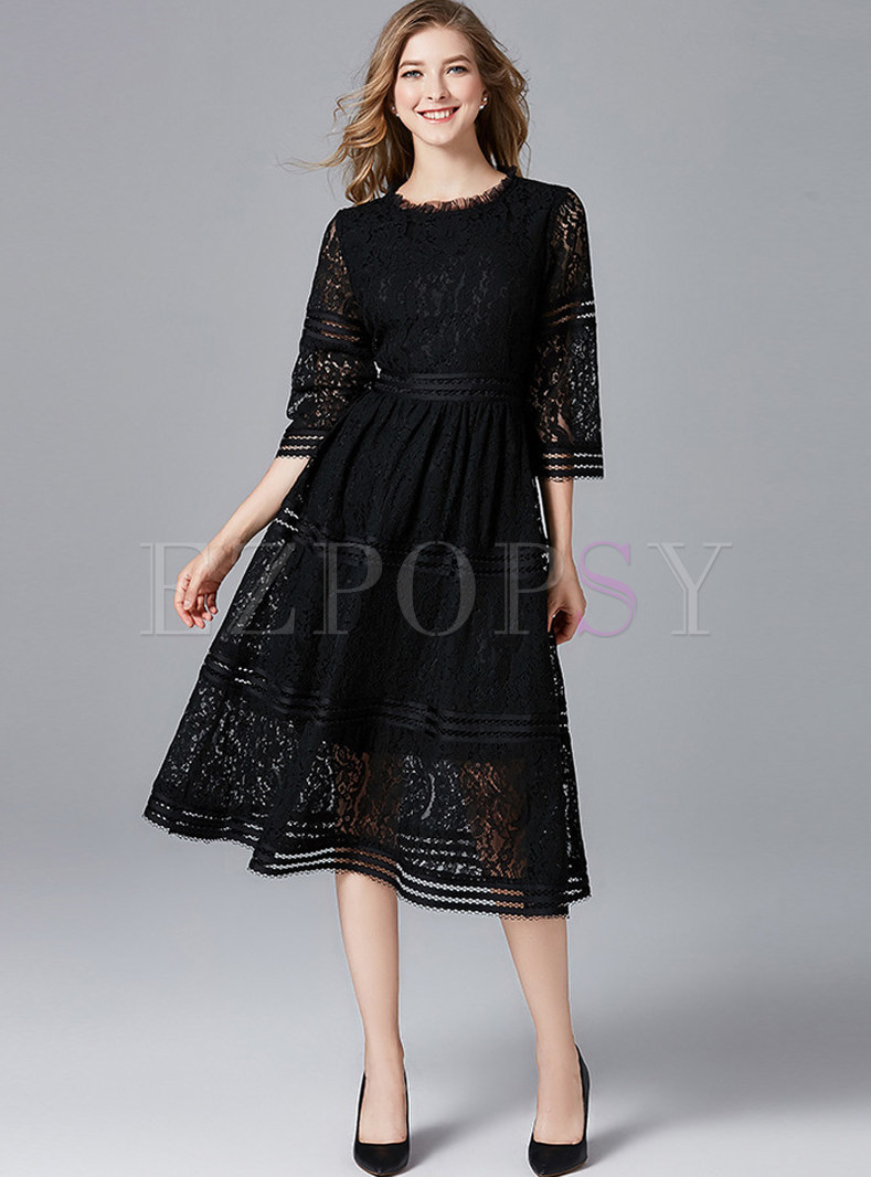Dresses | Skater Dresses | Stylish Half Sleeve Plus Size Lace Dress