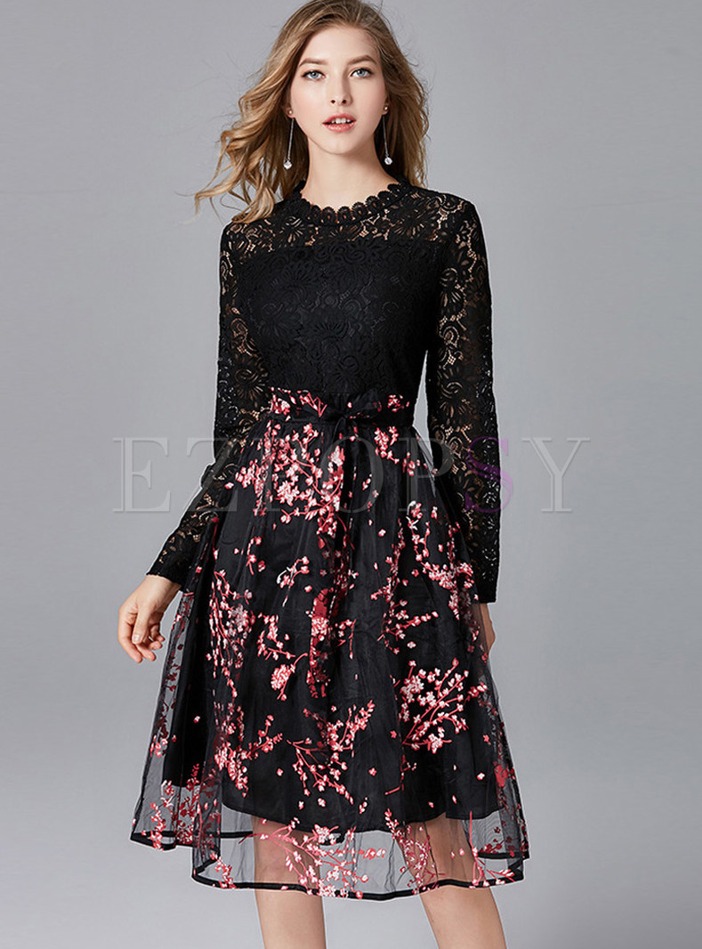 Lace Plus Size Print Ball Gown Dress