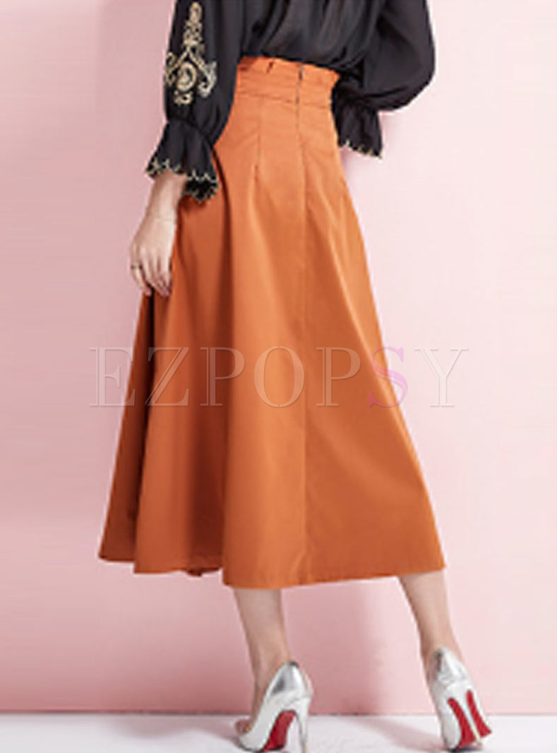 Skirts | Skirts | Stylish Pure Color Belted Hem Pleated Skirt