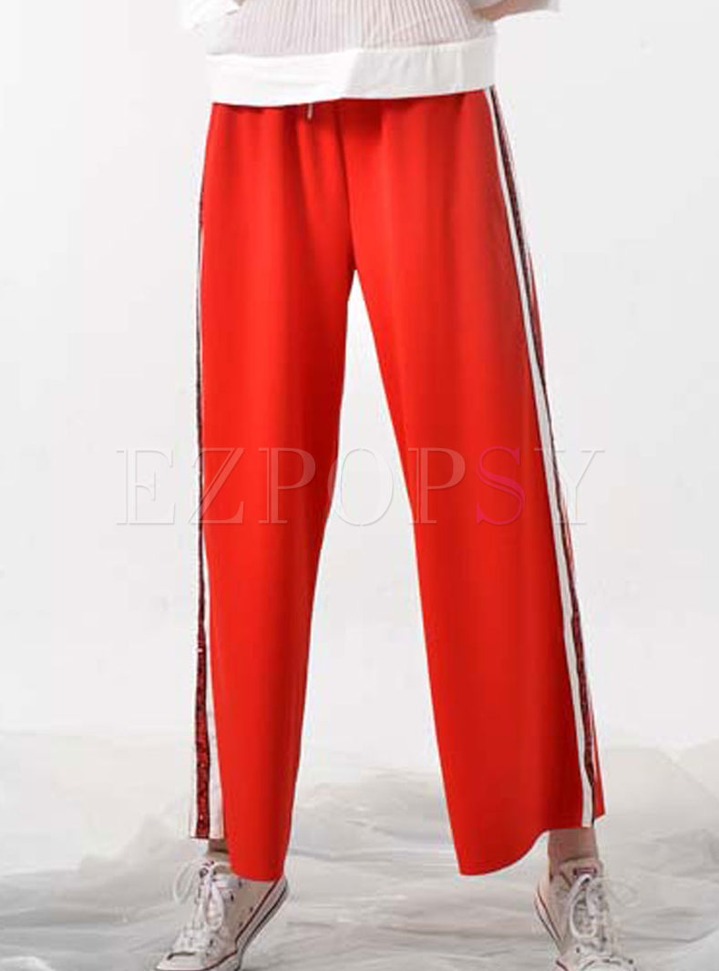 Casual Tied Striped Splicing Loose Pants With Sequins