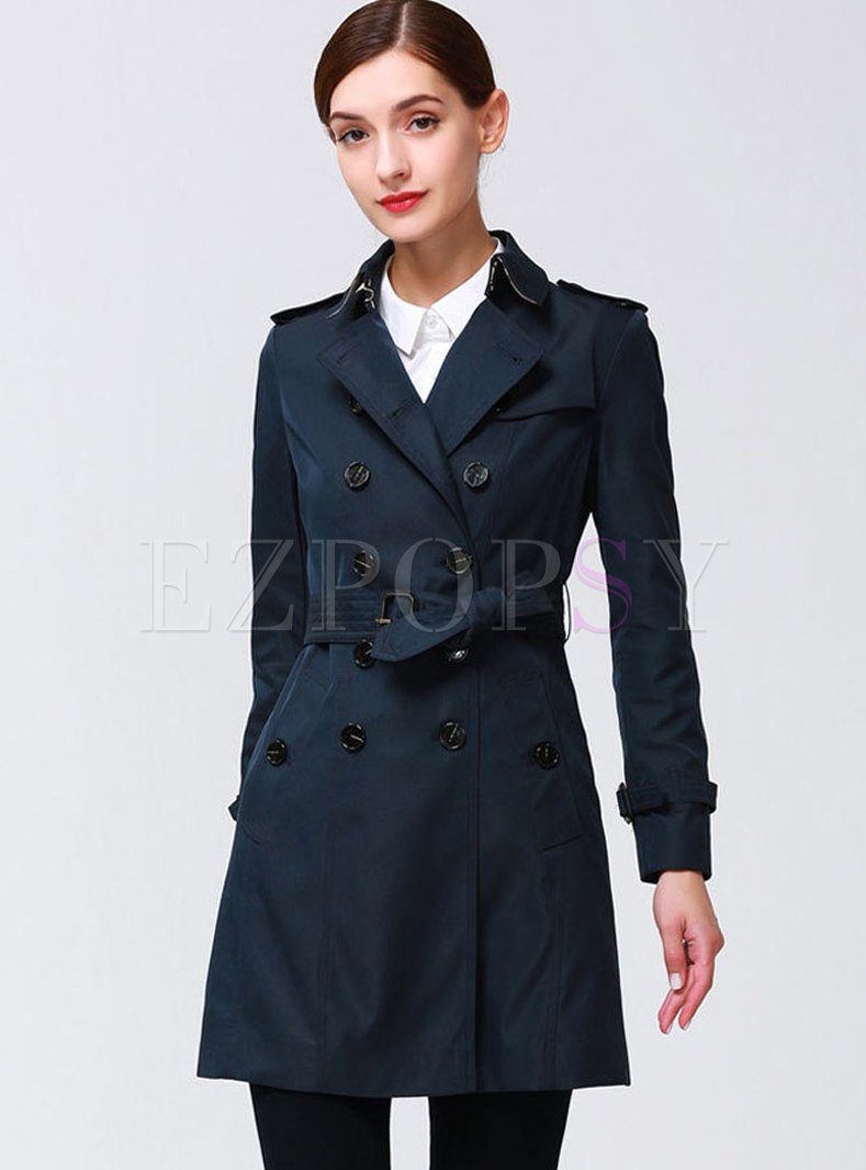 Chic Solid Color ALL Matched Belted Double-breasted Coat