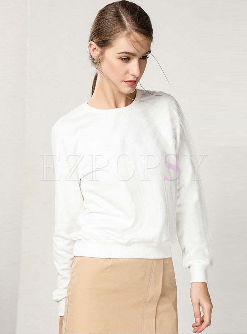 Mesh Splicing Solid Color O-neck Knitted Sweater