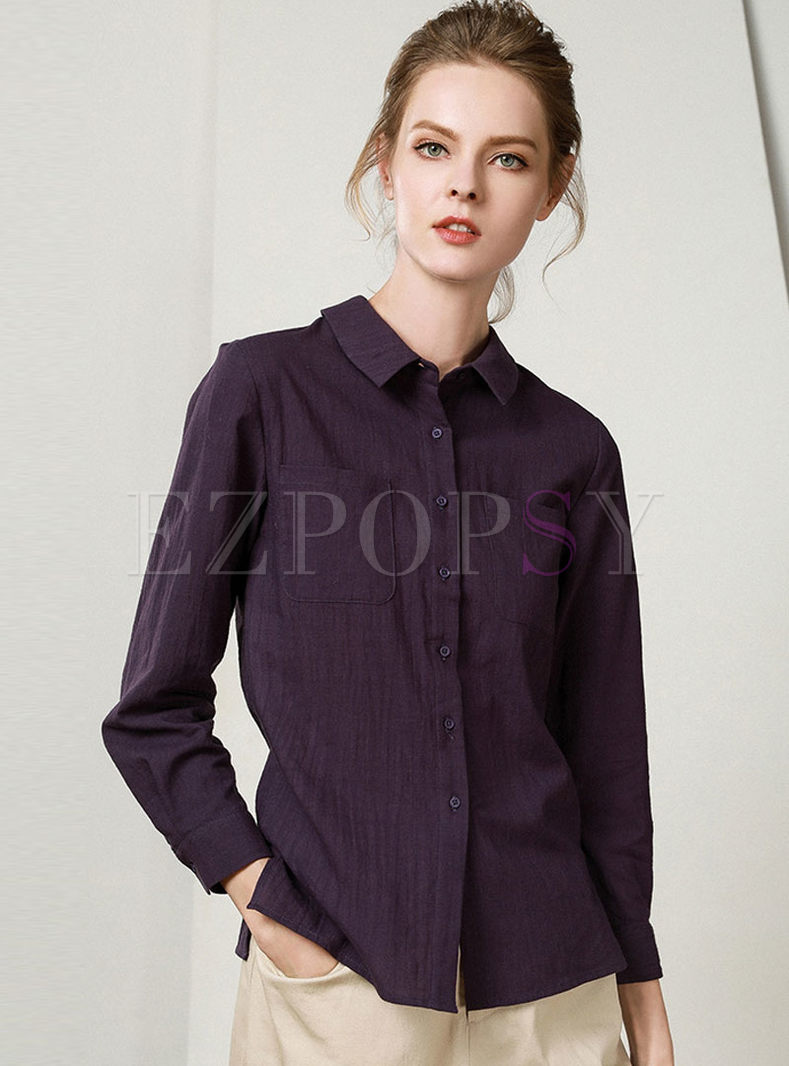 Pure Color Single-brerasted Lapel Blouse