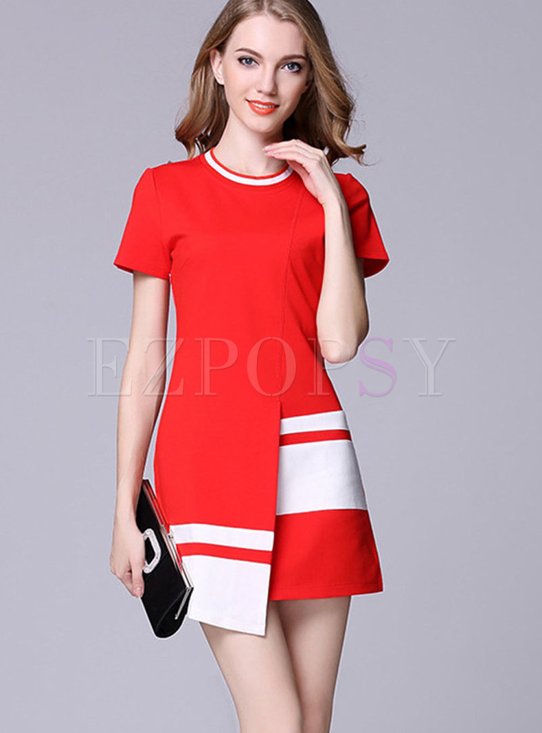 Color Block Patchwork Asymmetric Mini Knitted Dress