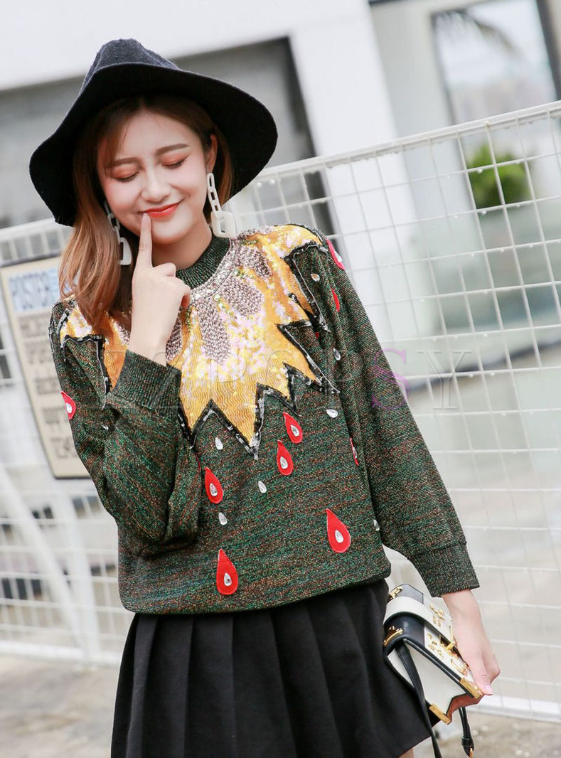 Crew-neck Embroidered All Matched Sweater With Sequin