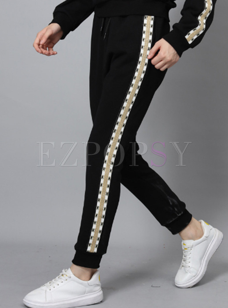 fashion stripe color blocking slim pencil pants