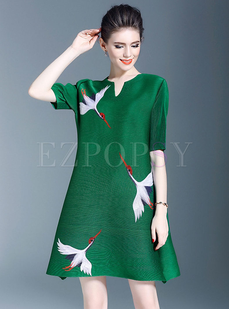 Elegant Print Half Sleeve Shift Dress