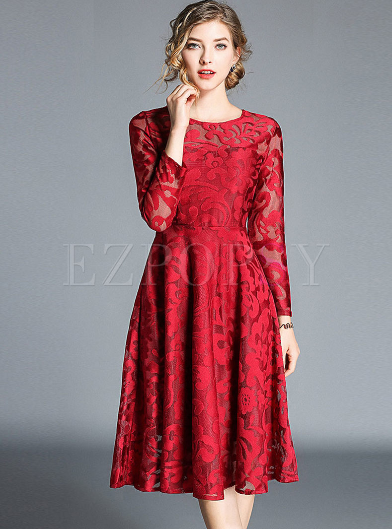Sexy Pure Color Embroidered Hollow Out Slim Dress