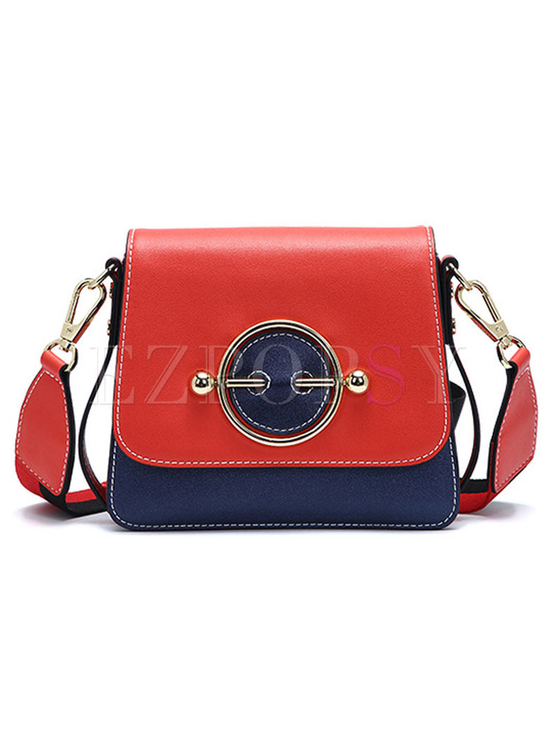 PU Ring Sapphire Blue Color-blocked Tote & Crossbody Bag
