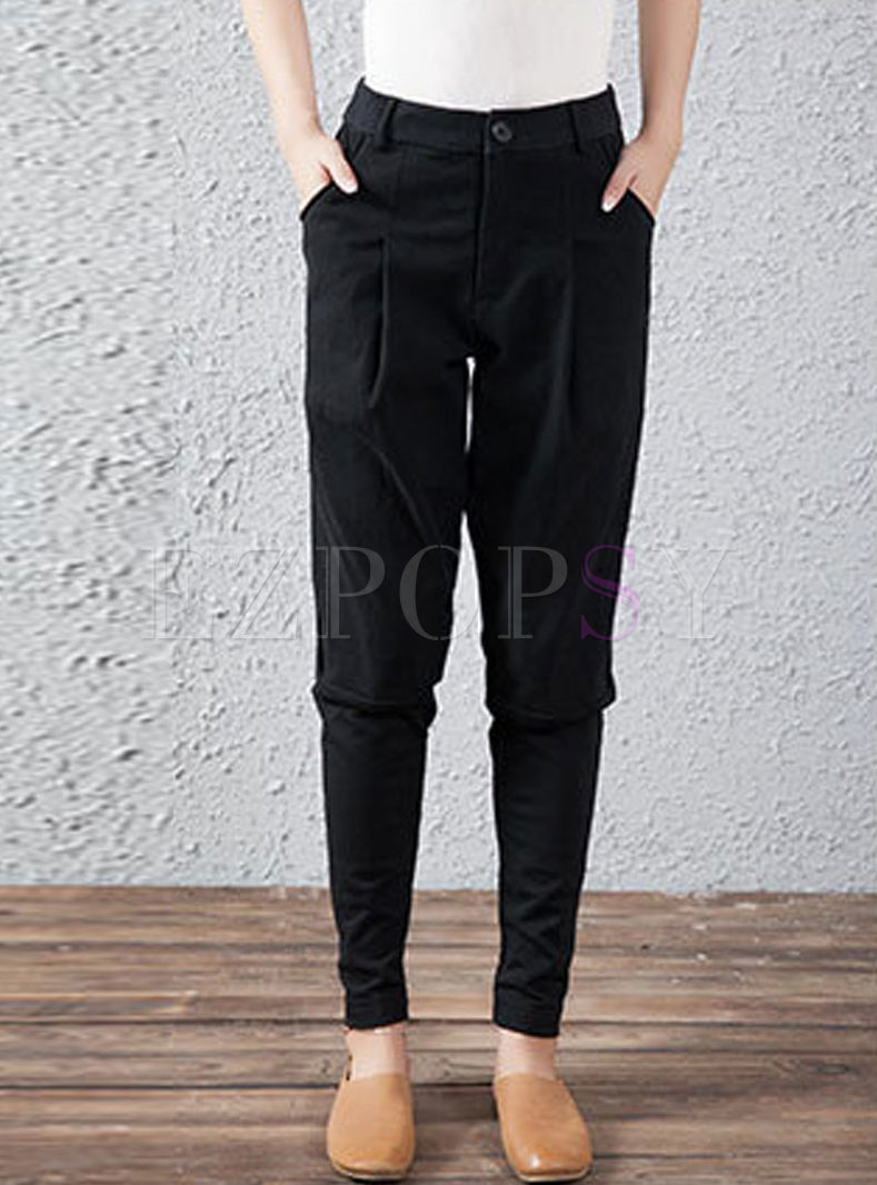 Stylish Black Zipper Slim Harem Pants