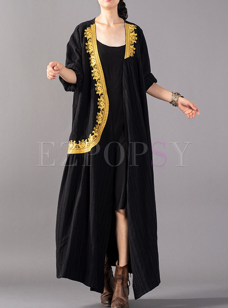 Autumn Vintage Embroidered Loose Long Tunic 