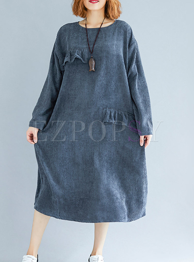 Fashionable Monochrome Pinstriped Slim Midi Dress