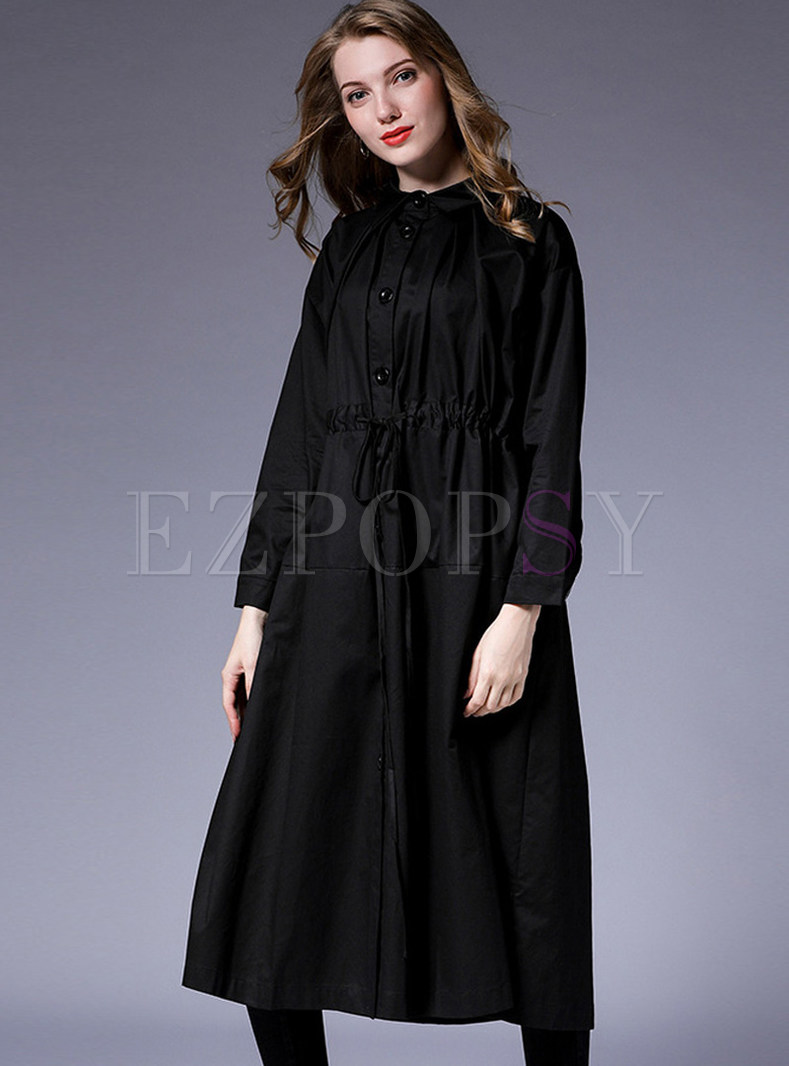 Casual Loose Lapel Tie-waist Single-breasted Trench Coat