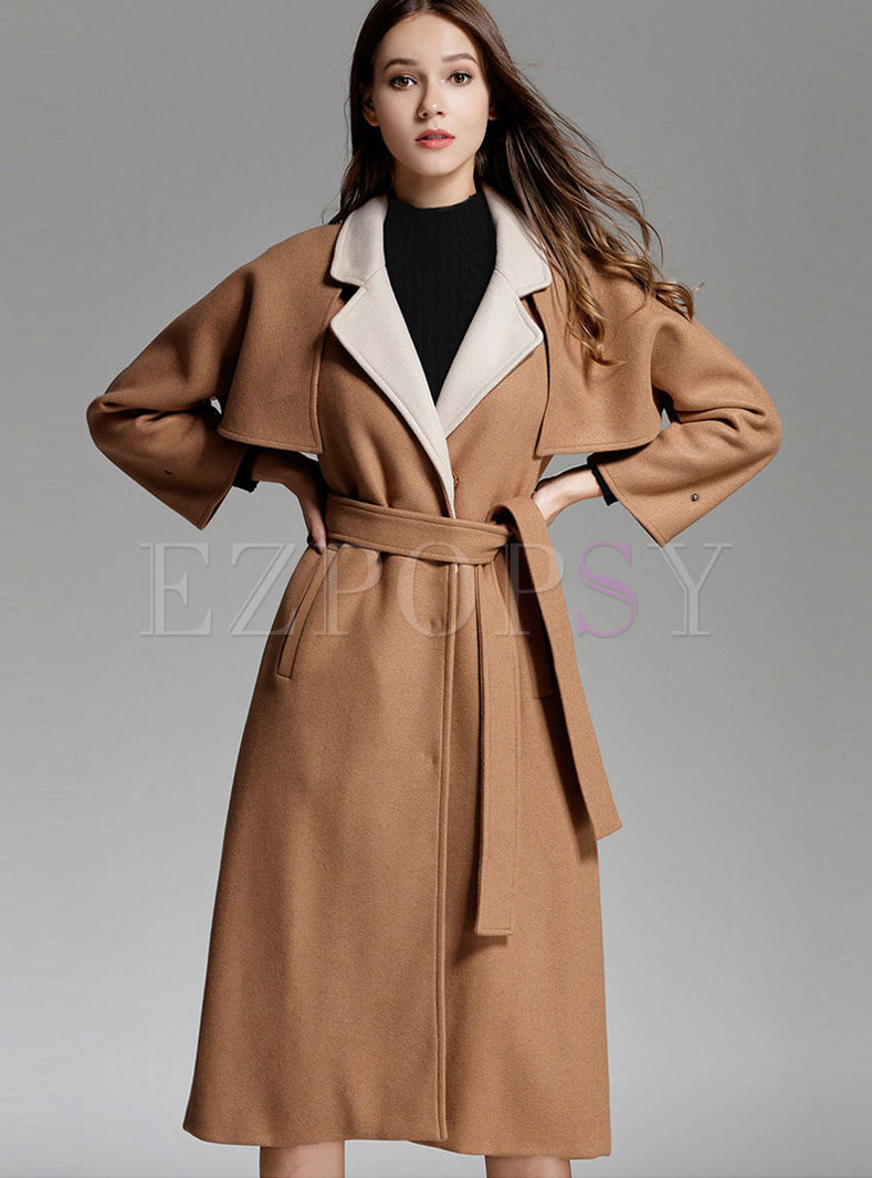 Outwear | Jackets/Coats | Camel Bat Sleeve Wool Knee-length Overcoat