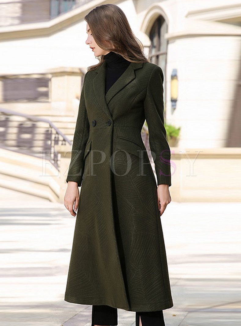 Outwear | Jackets/Coats | Green Notched Hairy Cashmere Knee-length Peacoat