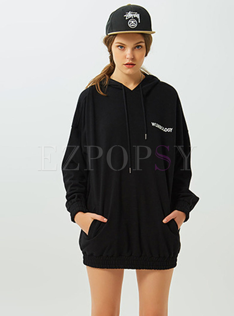 Casual Cartoon Embroidered Hooded Tied Hoodie