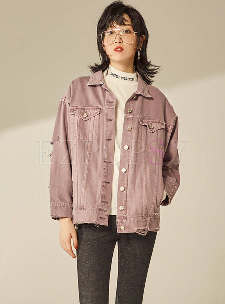 Trendy Letter Print Frayed Single-breasted Jacket