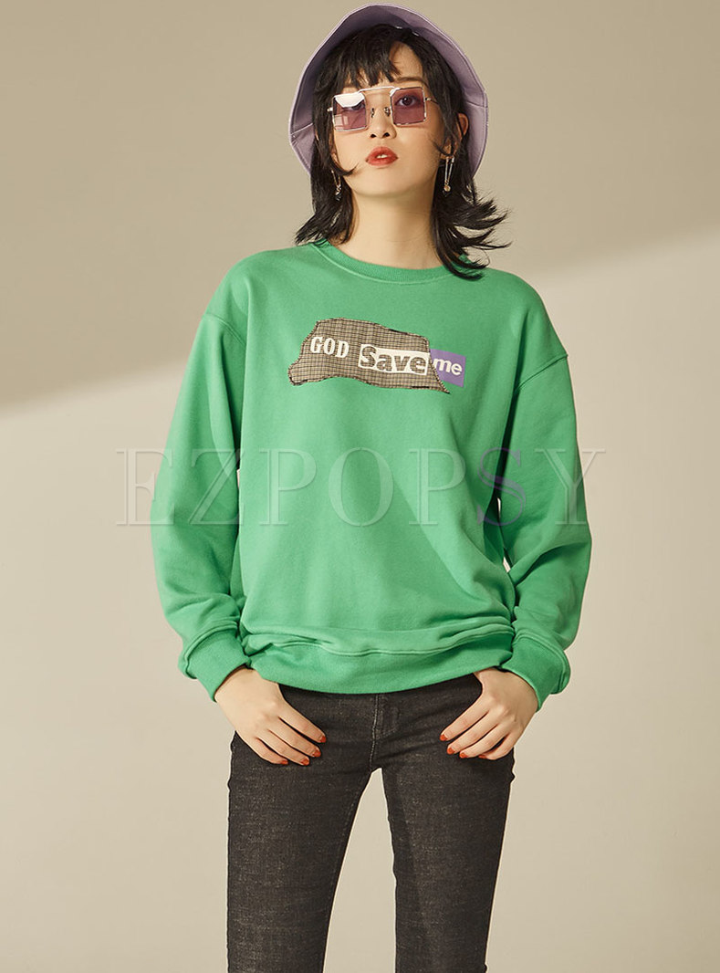 Casual Patchwork Letter Print O-neck Sweatshirt