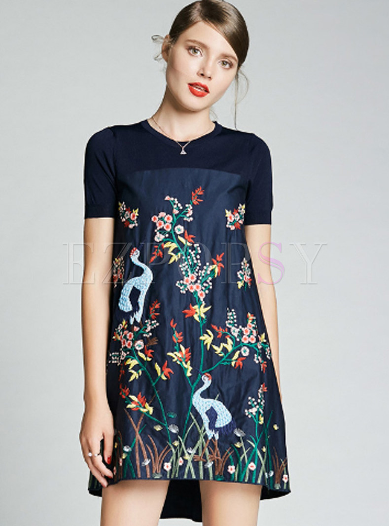 Dresses | Shift Dresses | Short Sleeve Knitted Stitching Embroidered ...