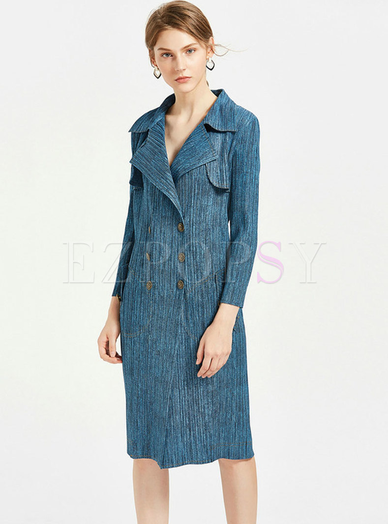 Chic Notched Double-breasted Slim Trench Coat