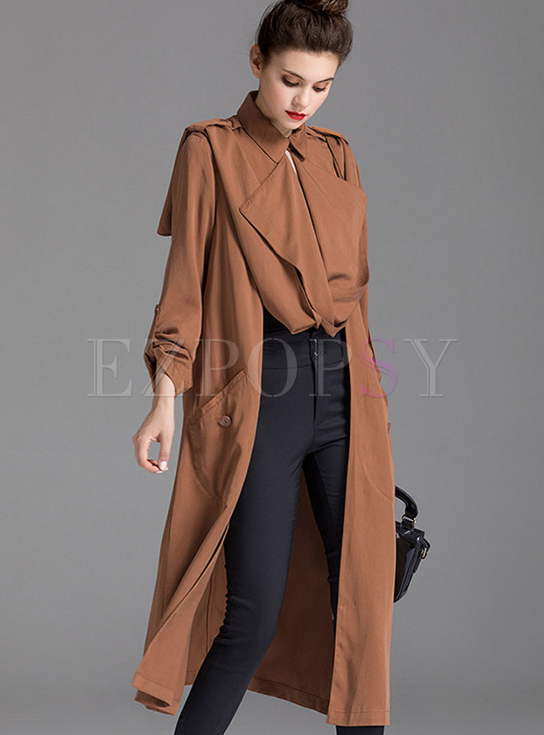 Outwear | Trench Coats | Coffee Stand Collar Long Open Trench Coat