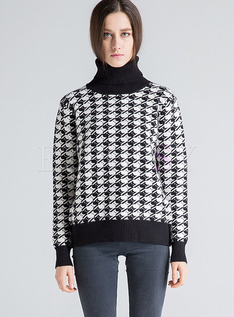 Brief High Neck All Matched Cartoon Pattern Wool-blend Sweater