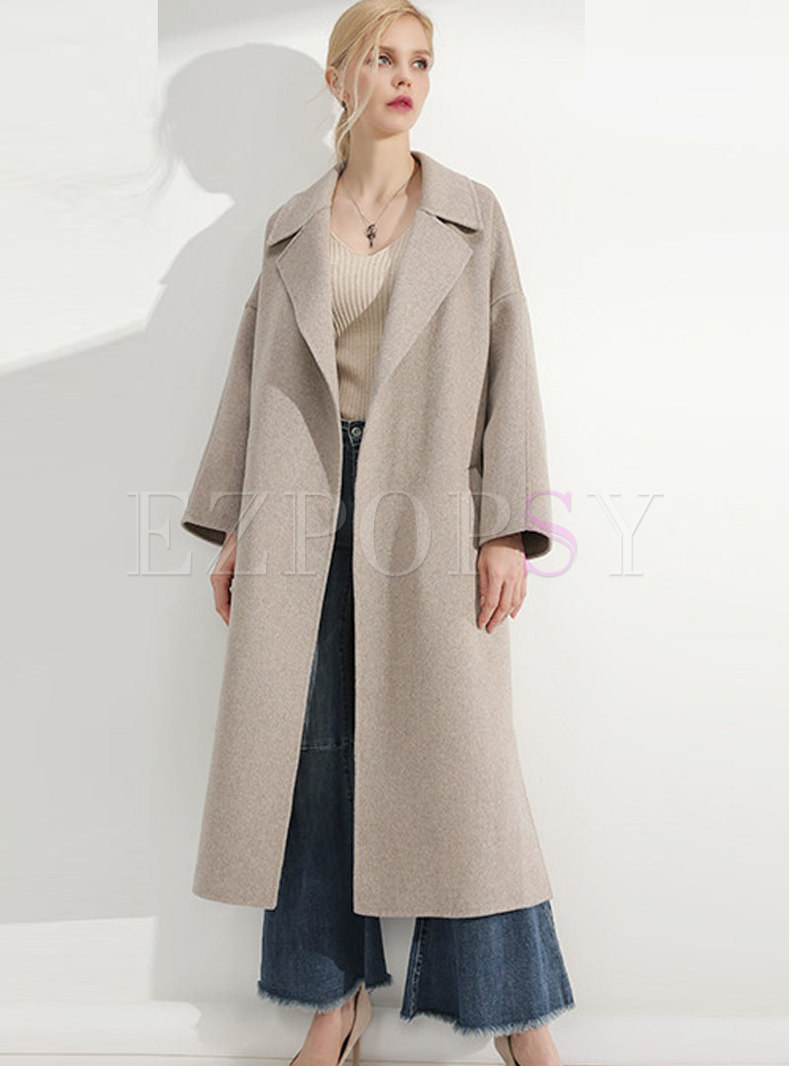 Outwear | Jackets/Coats | Winter Notched Apricot Belted Wool Thicken Coat