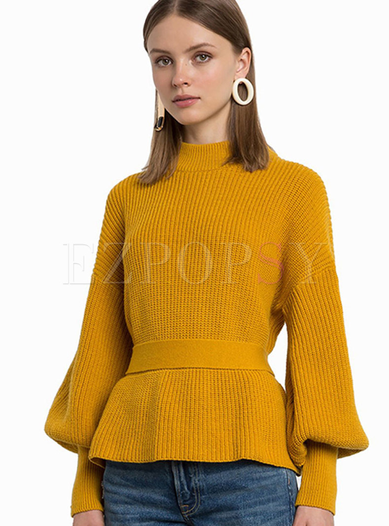 Autumn Brief Solid Color Cut-back Belted Sweater
