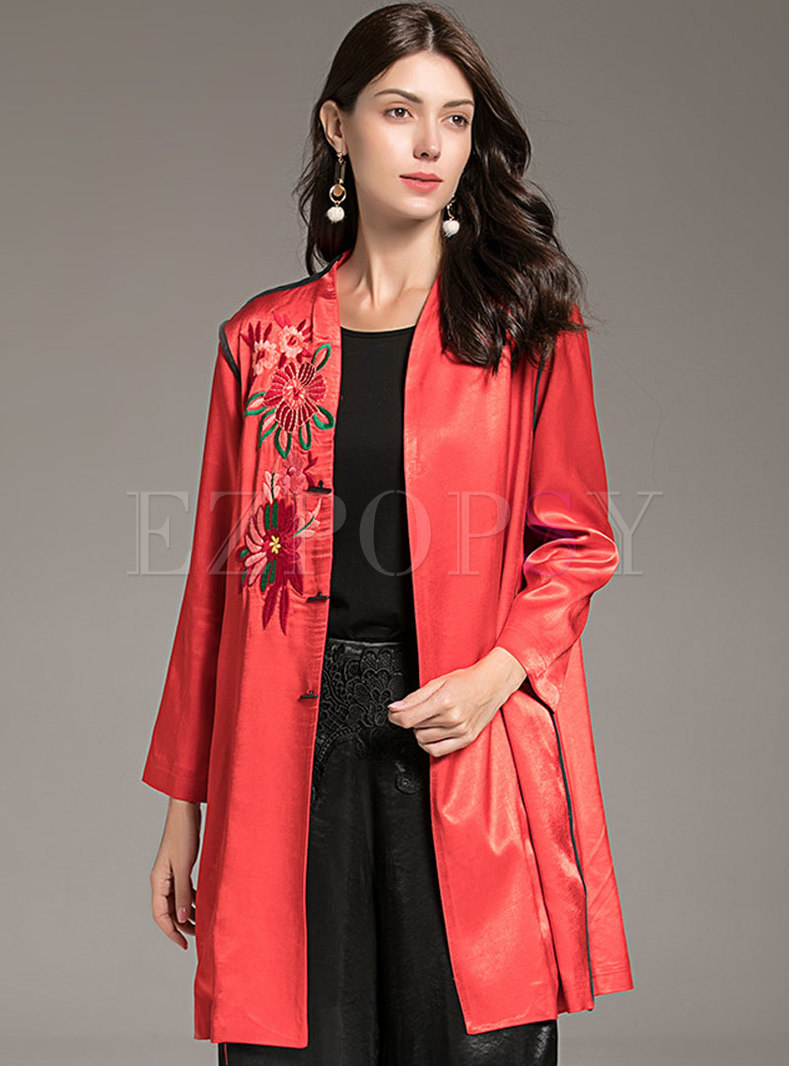 plus size embroidered coat